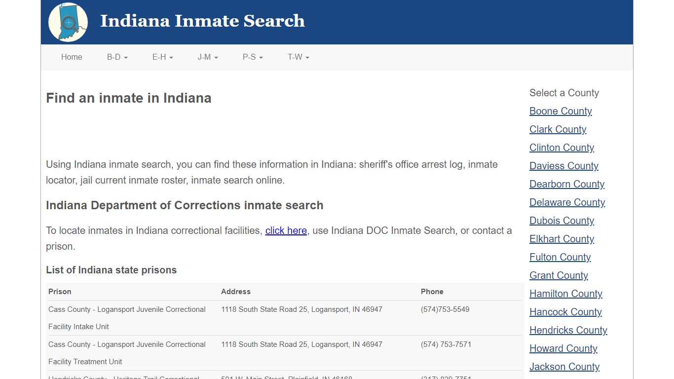 Indiana Inmate Search